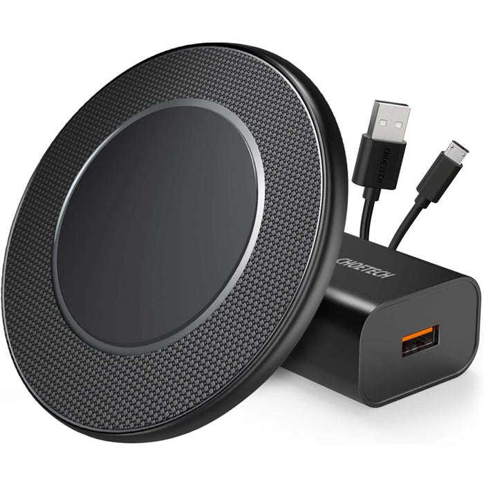 15W Fast Wireless Charging Pad with Intelligent Recognition and Charger Adapter T527 (Black)